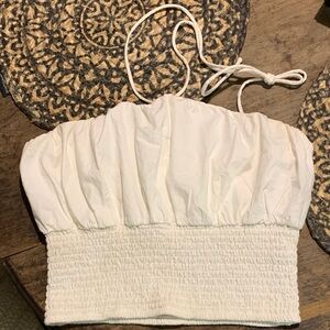 Maeve by Anthropologie Cream Bubble Crop Top